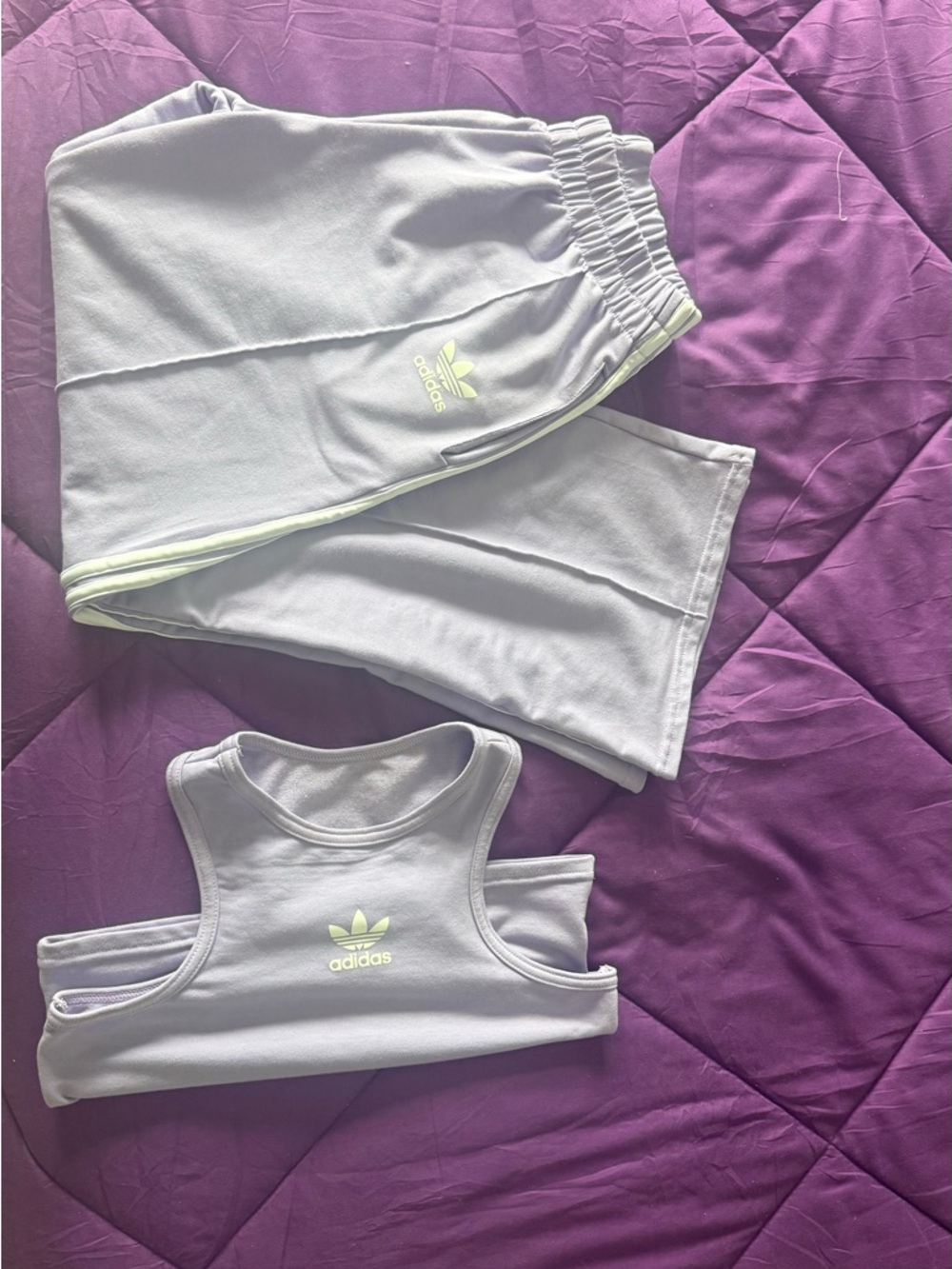 adidas Lavender Crop Tank and Track Pants Set with White Trim